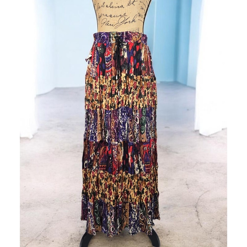 Studio East New York‎ Cotton Patchwork Floral Tiered Maxi Skirt Boho One Size